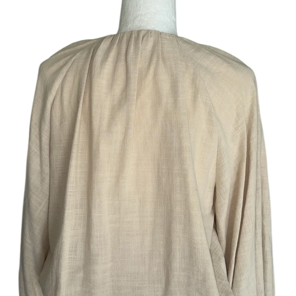 LN Zara Beige Shell Button Puff Sleeve Blouson Balloon Cropped Top Blouse - M
